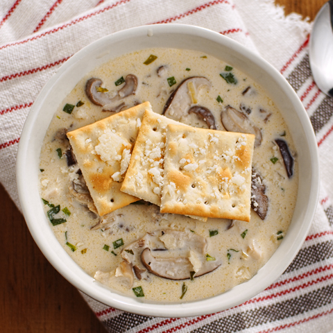 Creamy Mixed Fresh Mushroom Soup with PREMIUM PLUS Crackers