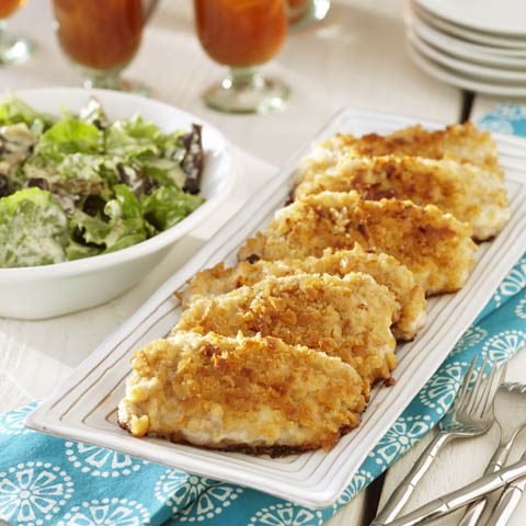 Breaded Pork Chops with Mustardy Greens