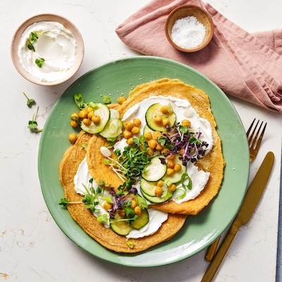 Crêpes aux lentilles rouges avec Philadelphia et cresson