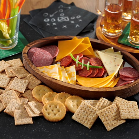 Football Cheese,  Meat and Cracker Board