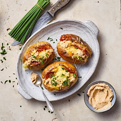 Loaded Baked Potatoes with Bacon & Philadelphia