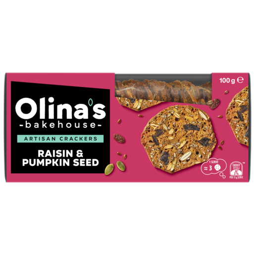 Olina's Bakehouse Artisan Crackers Raisin & Pumpkin Seed 100g