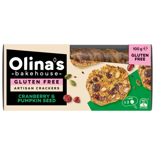Olina's Bakehouse Artisan Crackers Cranberry & Pumpkin Seed Gluten Free 100g