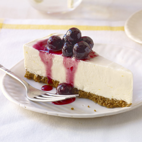 Frozen Lemon Cheesecake with Blueberry Drizzle