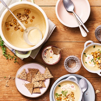 Cremige Kichererbsen-Blumenkohl Suppe