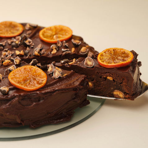 Mørk sjokoladekake med appelsin & M