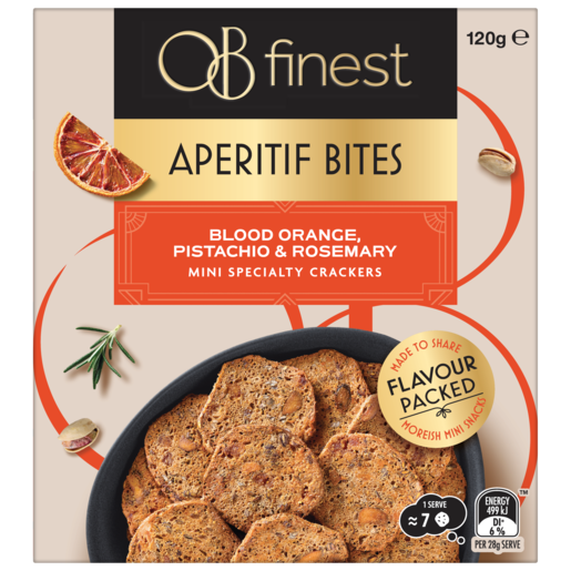 OB Finest Aperitif Bites Blood Orange, Pistachio & Rosemary 120g