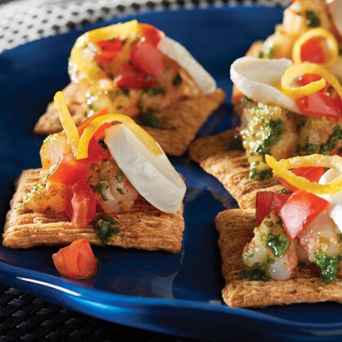 TRISCUIT avec garniture chaude aux crevettes et au pesto