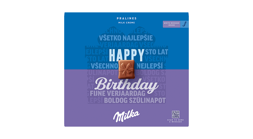 Milka Happy Birthday bonboniéra, mléčná náplň 110g