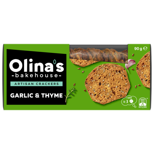 Olina's Bakehouse Artisan Crackers Garlic & Thyme 90g