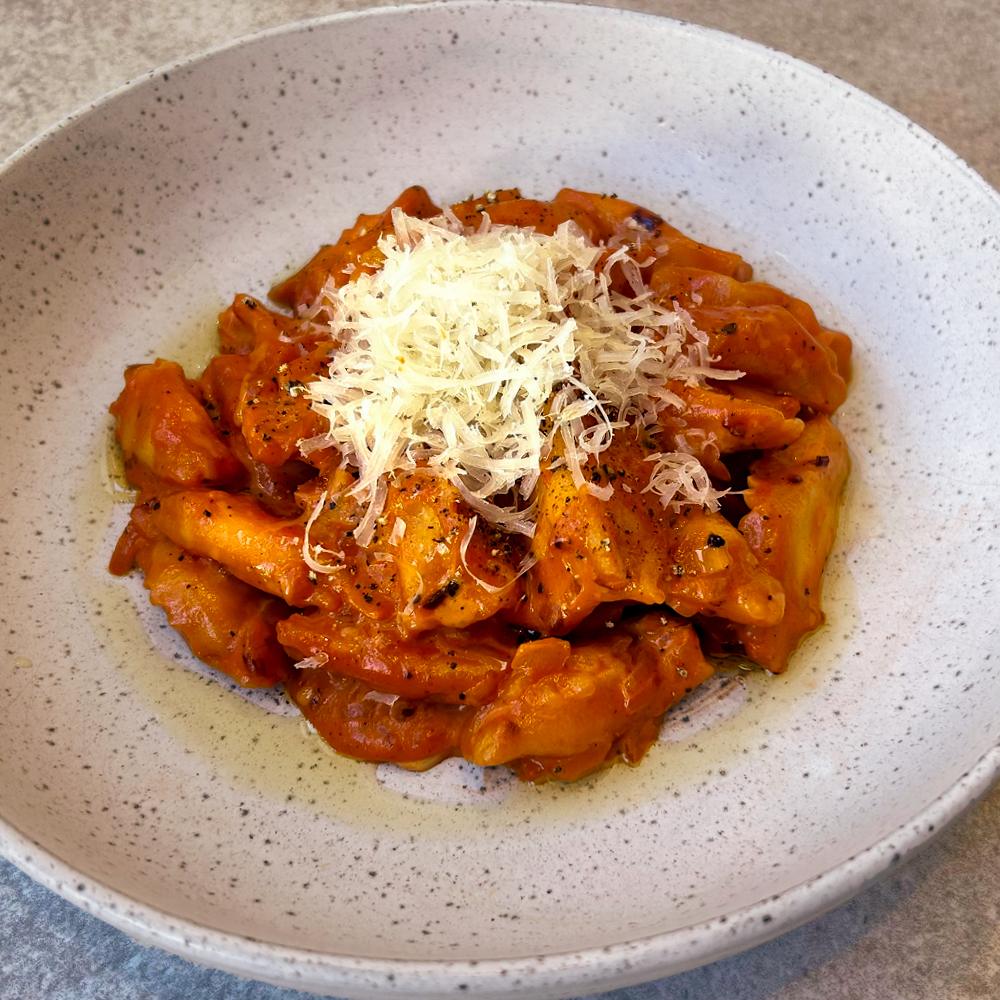 Lemon and cream cheese Agnolotti pasta with vodka sauce