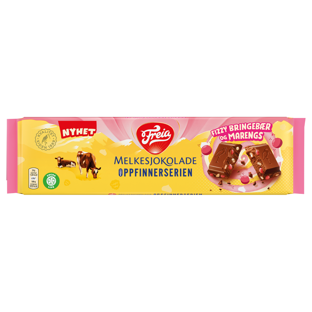 Freia Melkesjokolade Fizzy bringebær og marengs (190g)