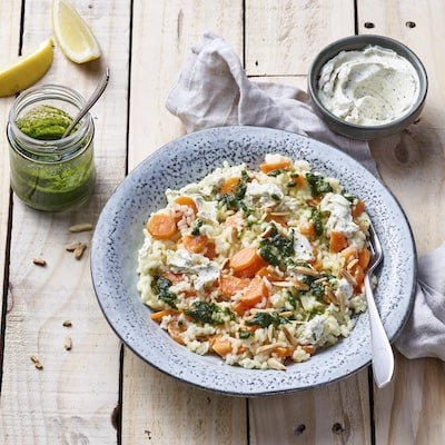 Carrot Risotto with Philadelphia Cream Cheese and Pesto