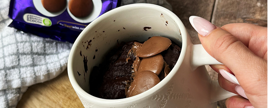 Cadbury Bournville and Cadbury Dairy Milk Chocolate Cheesecake Mug Cake