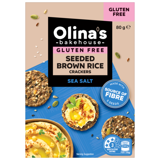 Olina's Bakehouse Seeded Brown Rice Crackers Sea Salt 80g