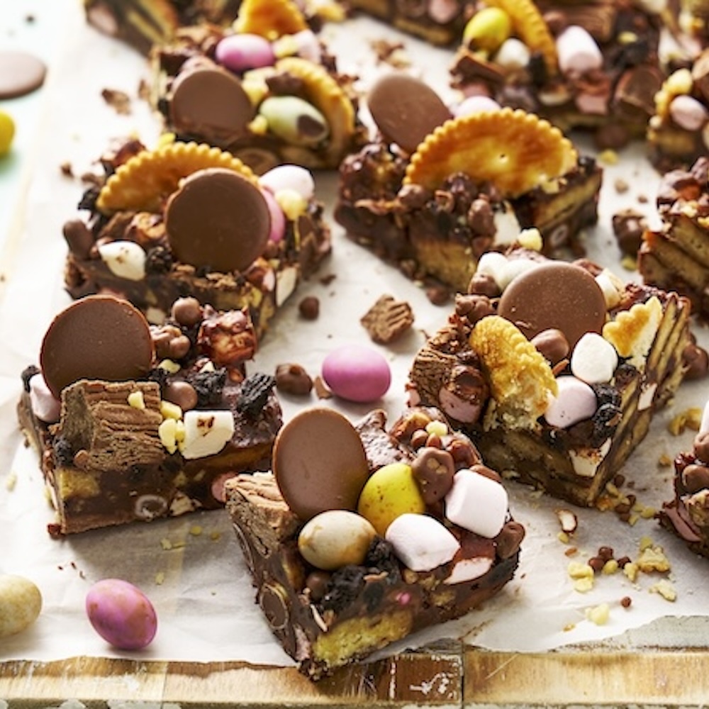Easter Rocky Road Traybake With Flake Pieces And Crunchie Bits