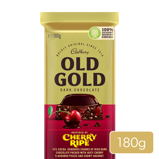 Cadbury Old Gold Dark Chocolate Cherry Ripe 180g | Cadbury.com.au