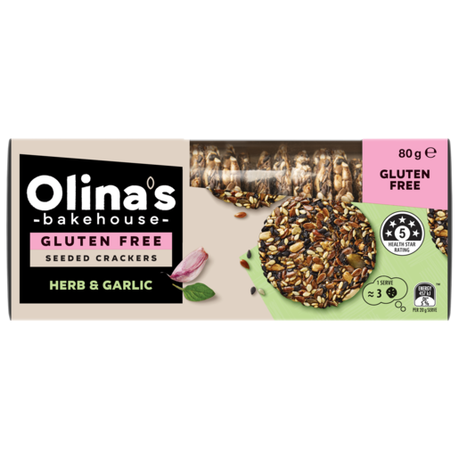 Olina's Bakehouse Seeded Crackers Herb & Garlic 80g