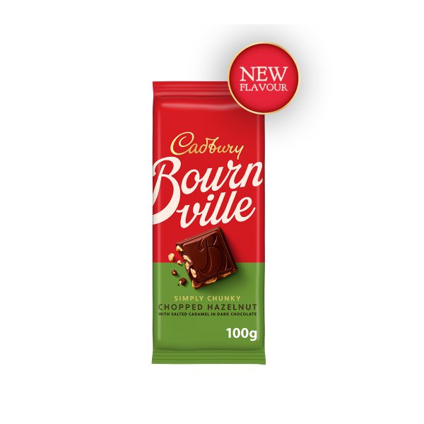 CADBURY BOURNVILLE CHOPPED HAZELNUT WITH SALTED CARAMEL DARK CHOCOLATE BAR 100G