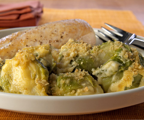 Creamy Cheesy Brussels Sprouts au Gratin