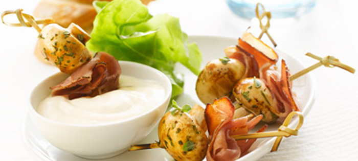 Champignon-Schinken-Spießchen mit Miracel Whip Aioli-Dip