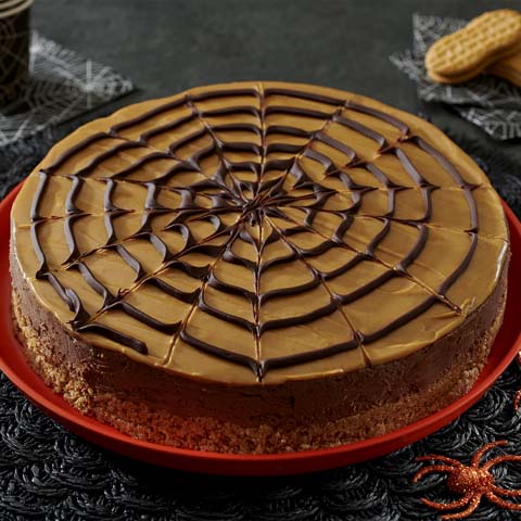 No Bake Chocolate & Peanut Butter Spiderweb Cheesecake