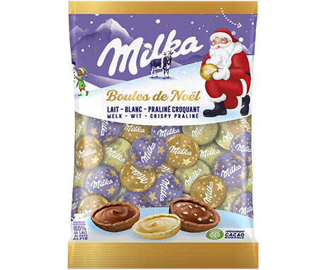 Milka Boules de Noël Lait, Blanc & Praliné Croquant 350g