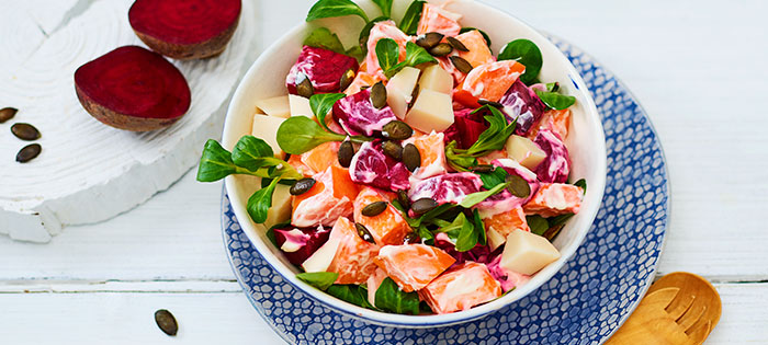 Miracel Whip Süßkartoffel-Herbstsalat mit Rote Bete und Ziegenkäse
